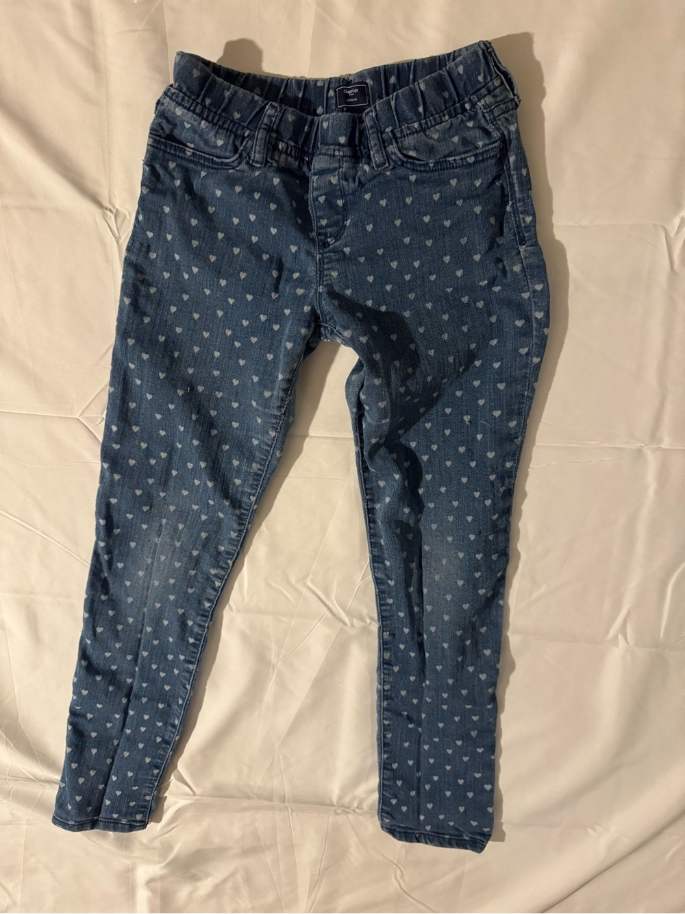 Safety Hem Heart Print Skinny Jeans - Blue
